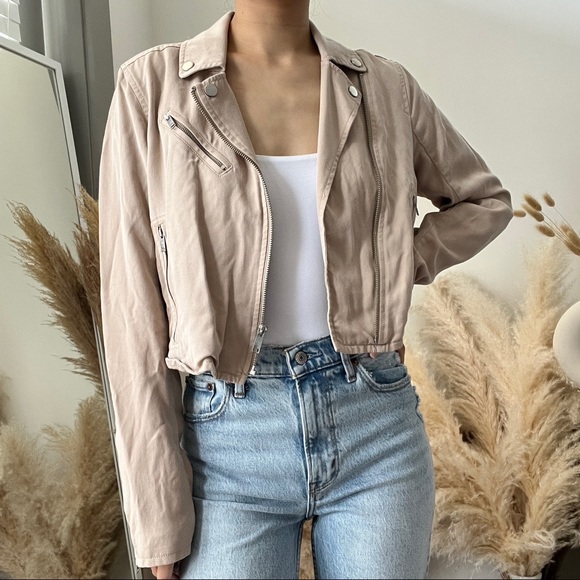 Abercrombie & Fitch Cropped Beige Cream Moto Utility Jacket - Picture 1 of 14